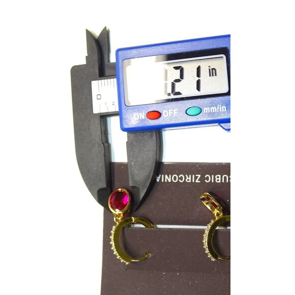 COPY - Anne Klein Gold-Tone Cubic Zirconia Red Oval Drop Earrings - Picture 4 of 4